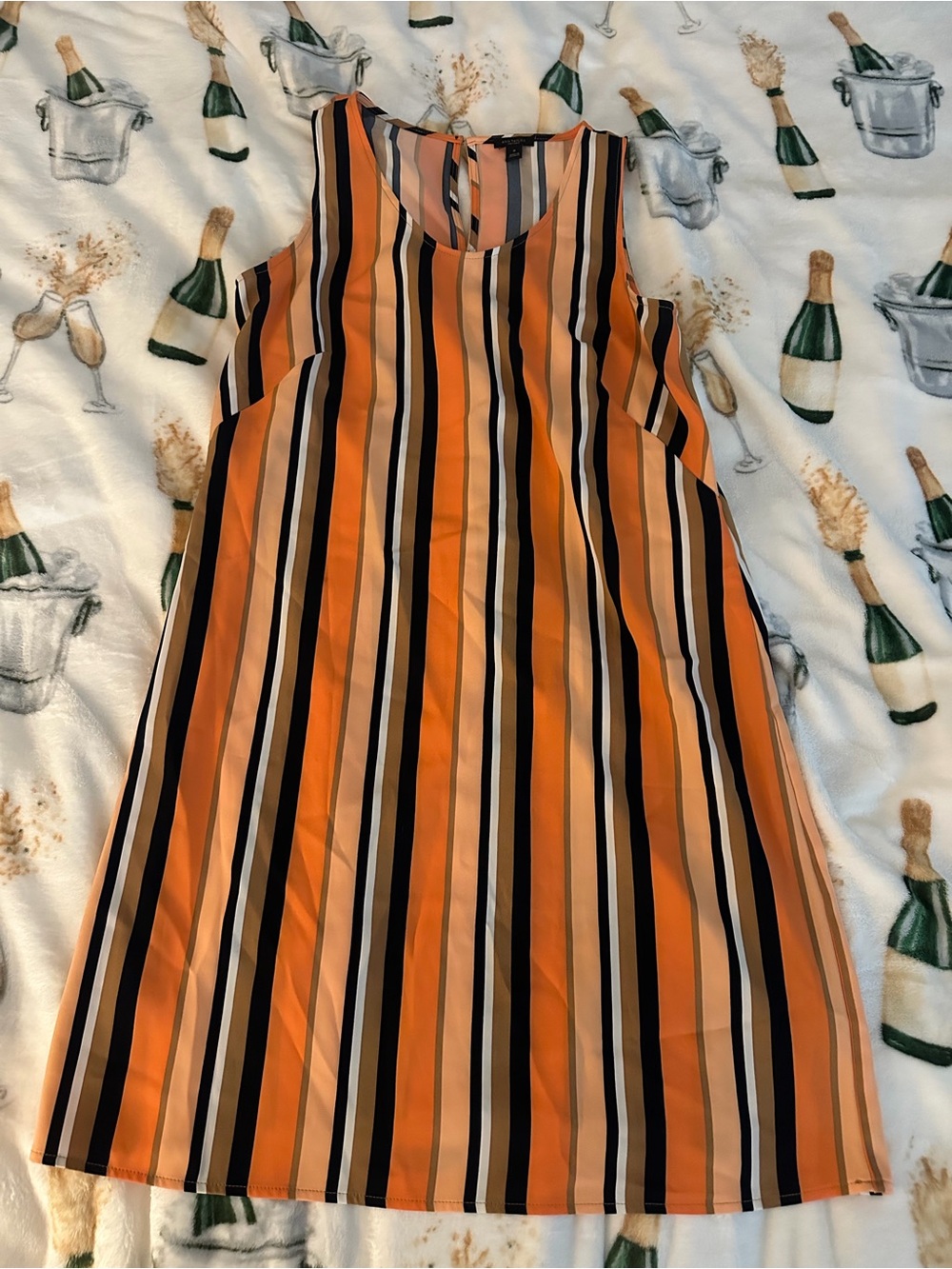 Ann Taylor Factory Peach, Navy & Cream Striped Sleeveless Dress